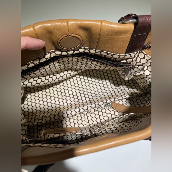 BRIGHTON Leather Shoulder Bag, Braided handles, Camel with brown trim - Picture 14 of 14